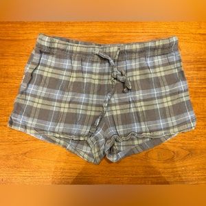 Blue and grey Cotton plaid pajama shorts with tie and elastic waist | size L